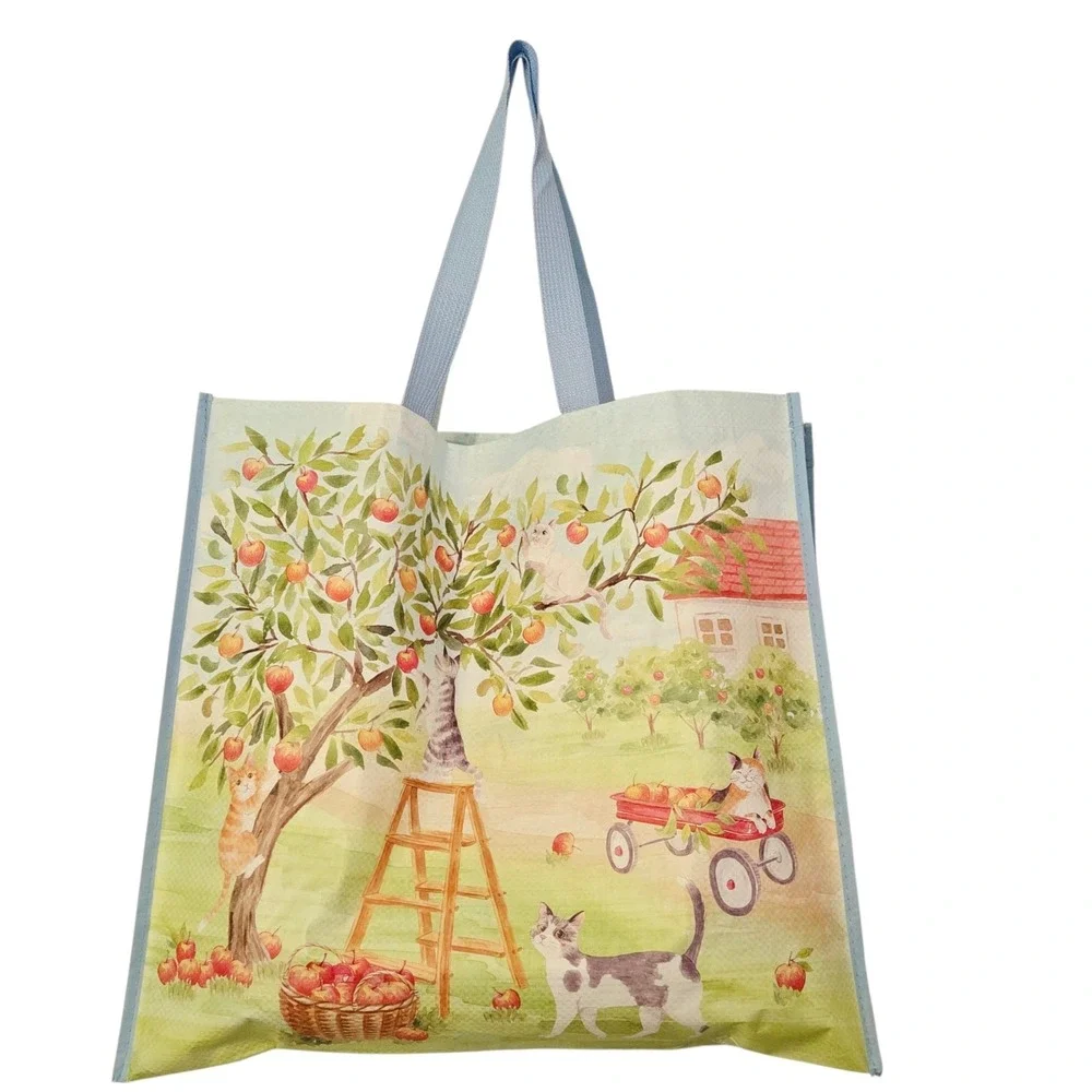 Apple Picking Cat Cats Orchard Ladder Basket Wagon Gift Tote Bag New T.J. TJMaxx